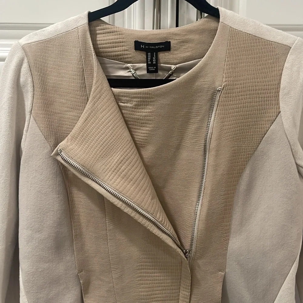 H by Halston Women's Size 2 Beige Cream Tan  Long Sleeve Zip Up lined Blazer - Picture 4 of 15